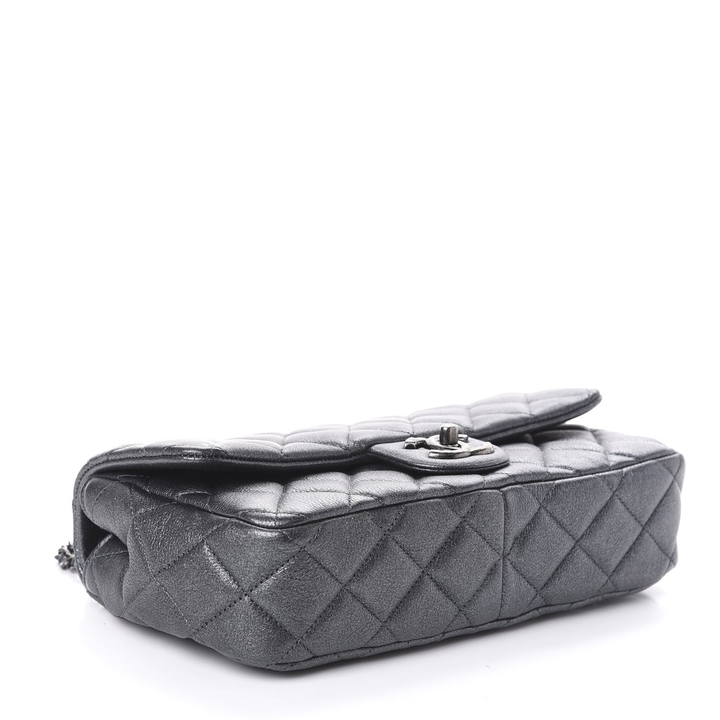 Metallic Calfskin Quilted Medium CC Eyelet Flap Dark Silver