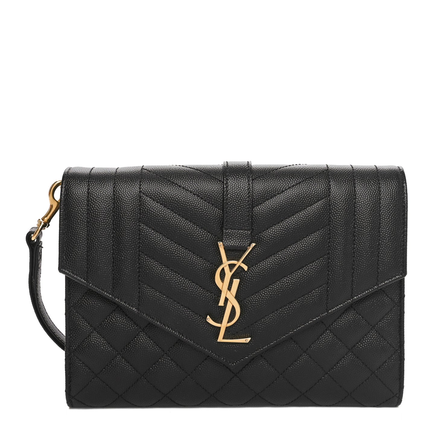 Grain De Poudre Textured Mixed Matelasse Triquilt Monogram Clutch Black