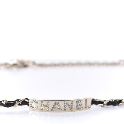 Chanel Metal Lambskin Crystal Sergeant Choker Necklace Black Gold 4 of 6