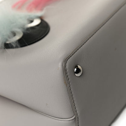 Fendi Vitello Dolce Fox Goat Bi-Color Sad Eyes Mirror Charm Petite 2Jours Tote Grigio Polvere Black 12 of 14