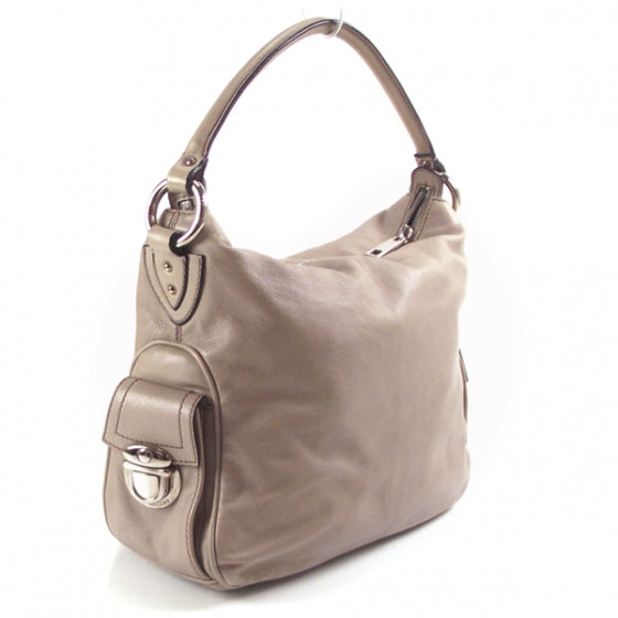 Leather Large Multipocket Hobo Taupe