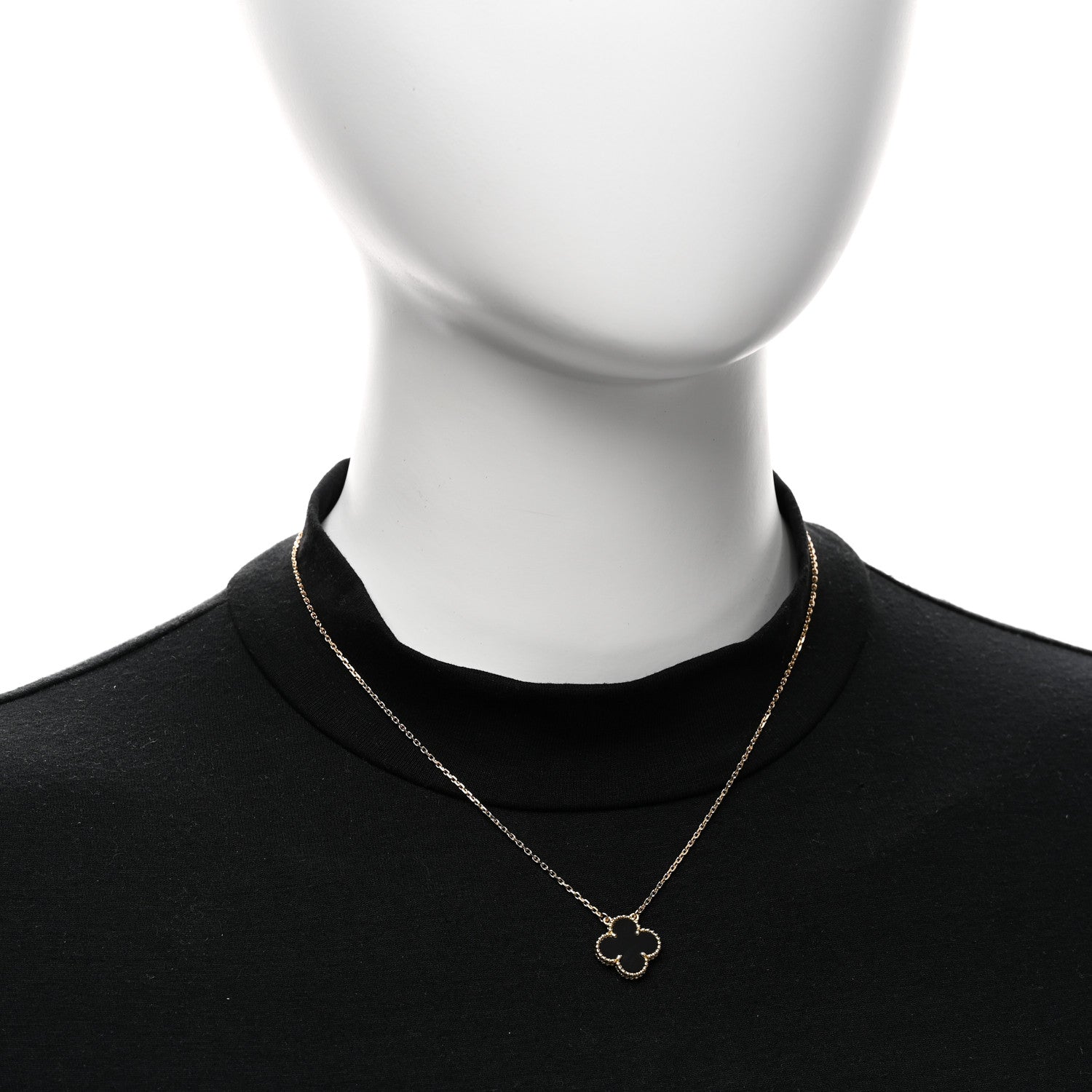 Van Cleef & Arpels 18K Yellow Gold Black Onyx Vintage Alhambra Pendant Necklace 2 of 6