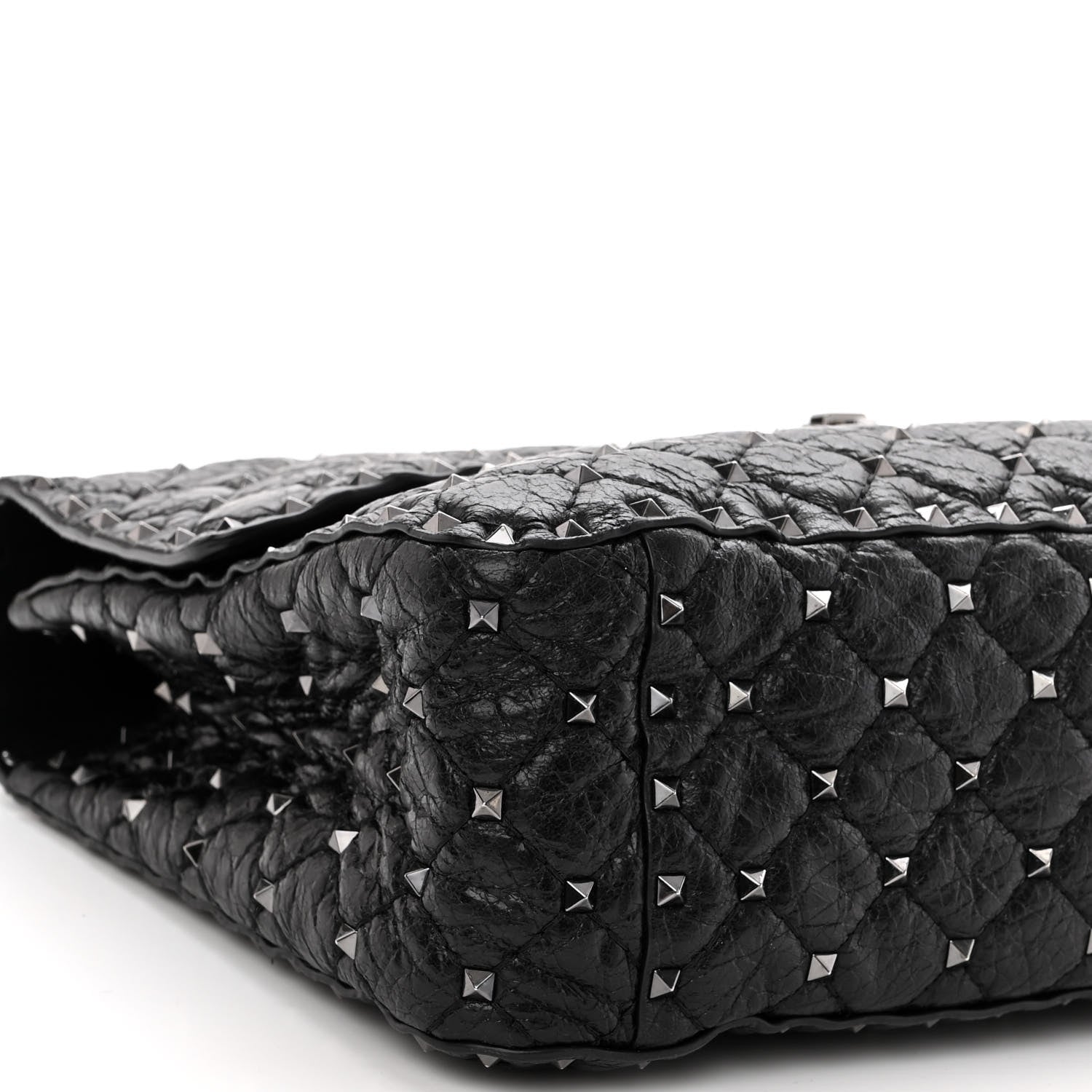 Valentino Garavani Craquele Nappa Large Rockstud Spike Shoulder Bag Black 9 of 10