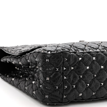 Valentino Garavani Craquele Nappa Large Rockstud Spike Shoulder Bag Black 9 of 10