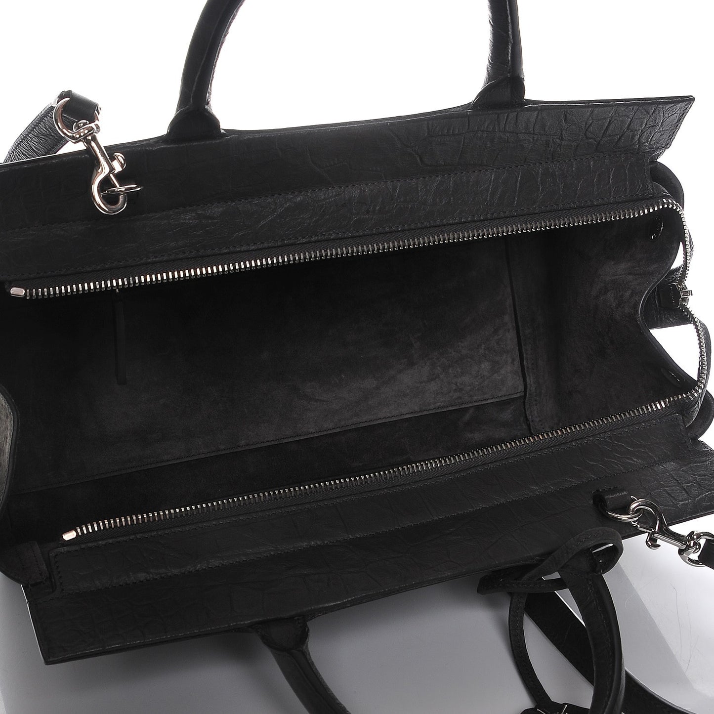 Calfskin Crocodile Embossed Suede Small Cabas Rive Gauche Dark Anthracite