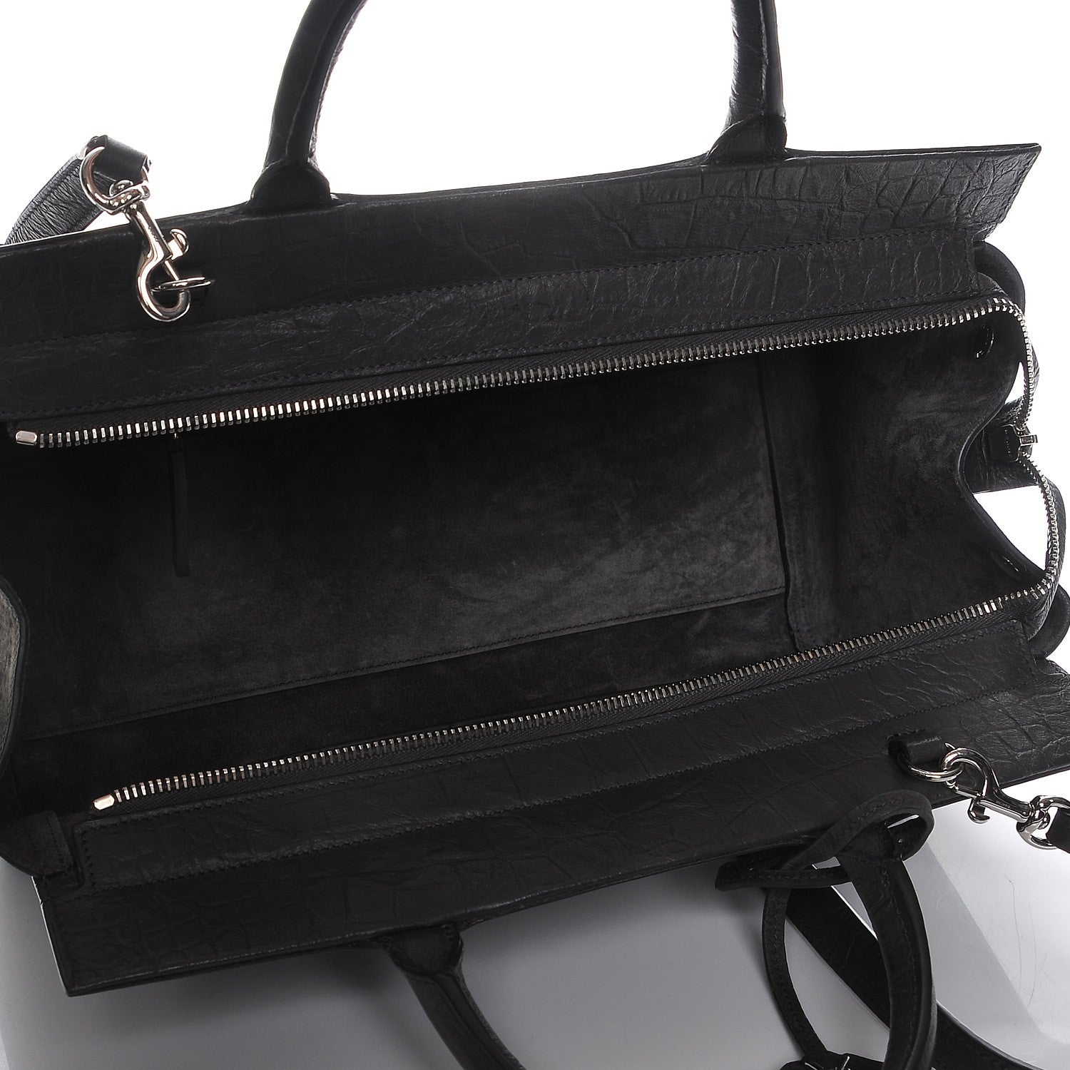 Saint Laurent Calfskin Crocodile Embossed Suede Small Cabas Rive Gauche Dark Anthracite 6 of 8