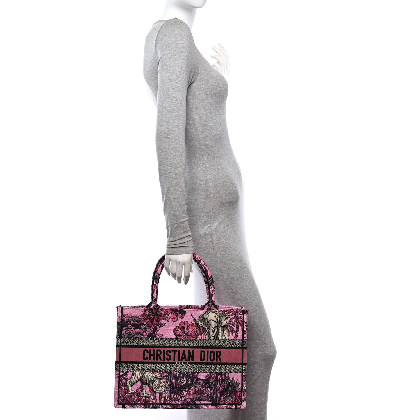 Canvas Embroidered Medium Toile de Jouy Voyage Book Tote Fuchsia Multicolor