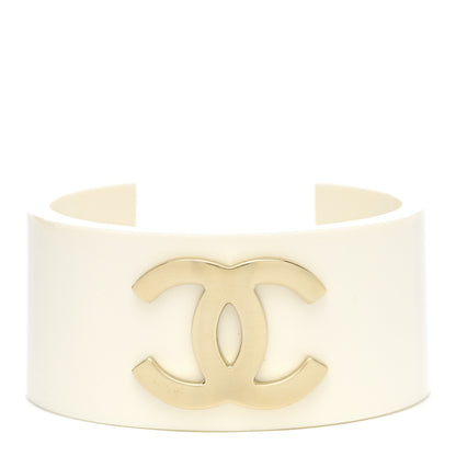 Chanel Resin CC Cuff Gold White 1 of 4