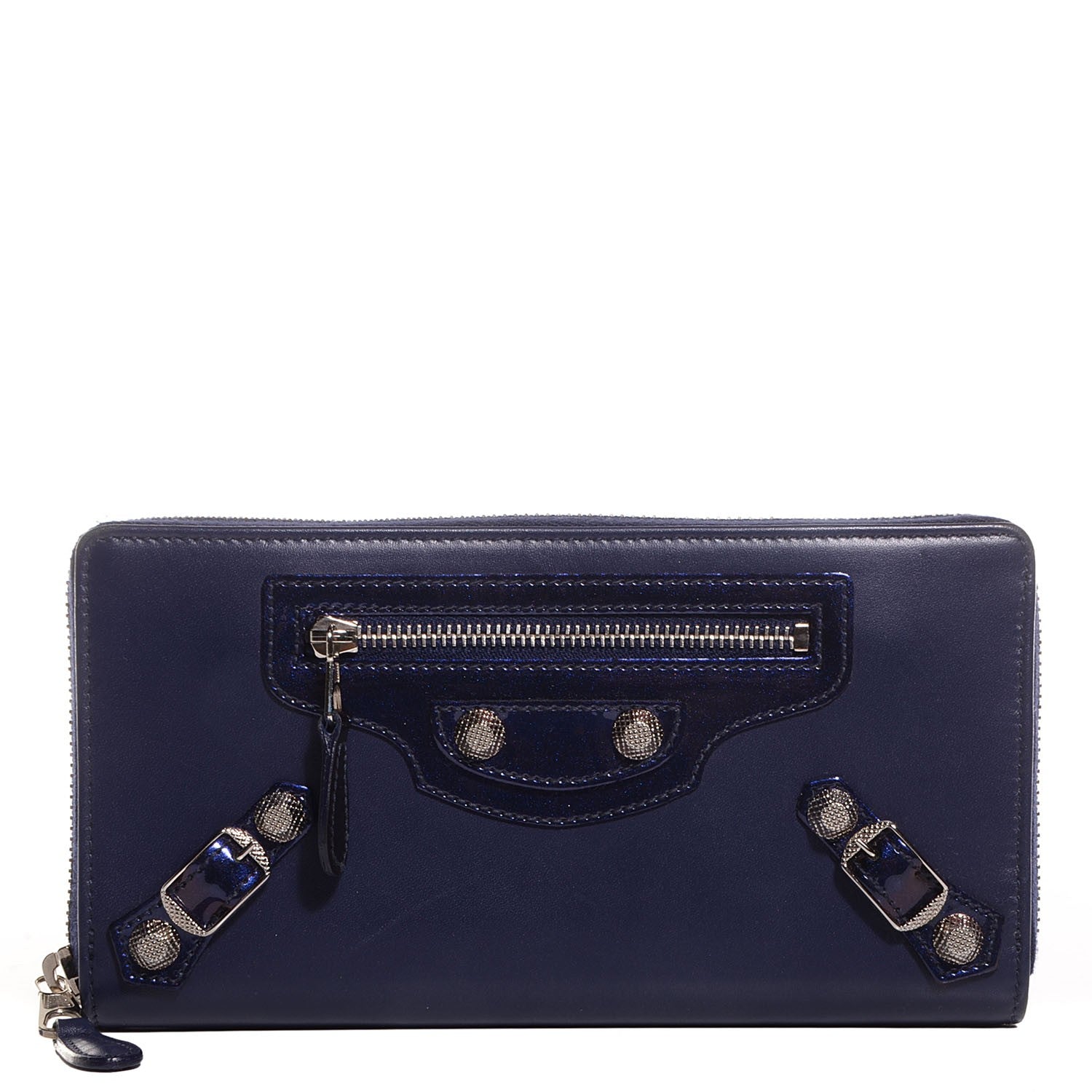 Balenciaga Smooth Calfskin Metallic Patent Giant 12 Silver Hardware Continental Zip Around Wallet Ultraviolet 1 of 11