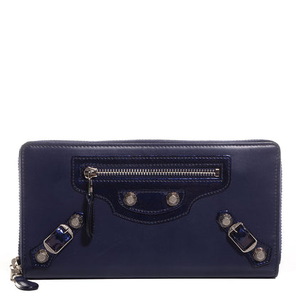 Balenciaga Smooth Calfskin Metallic Patent Giant 12 Silver Hardware Continental Zip Around Wallet Ultraviolet 1 of 11