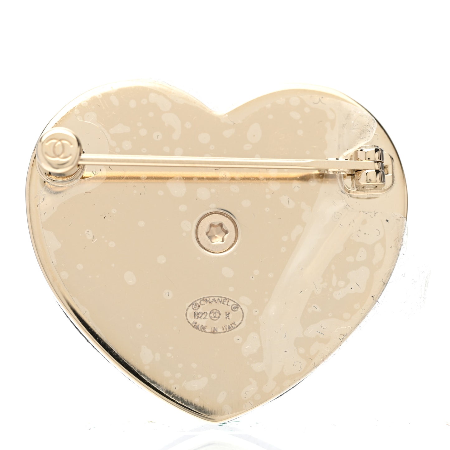 Lambskin CC Heart Brooch Gold Black