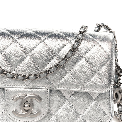 Chanel Metallic Caviar Quilted Mini Rectangular CC Slide Flap Silver 9 of 11