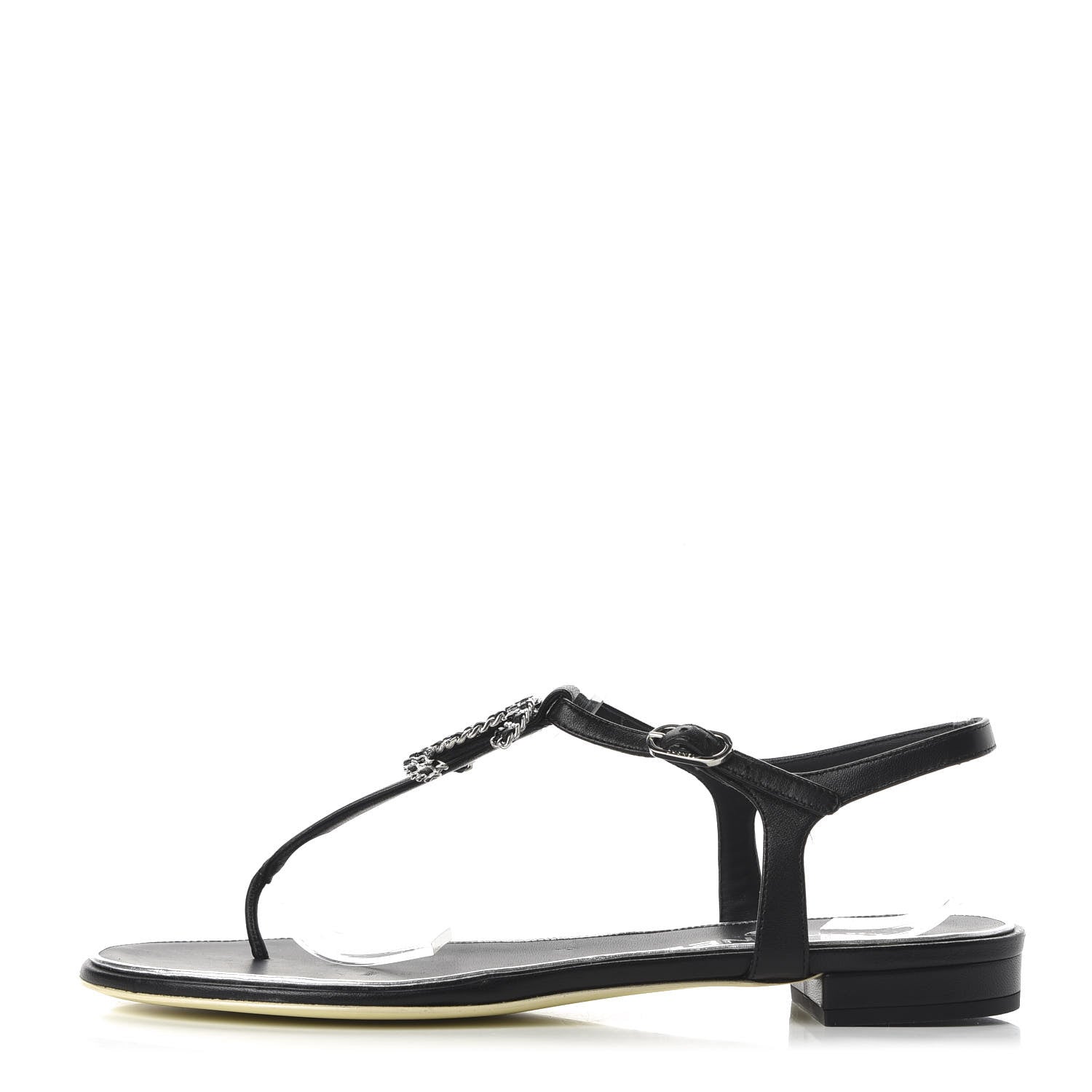 Chanel Lambskin CC Chain Thong Sandals 40 Black 1 of 8