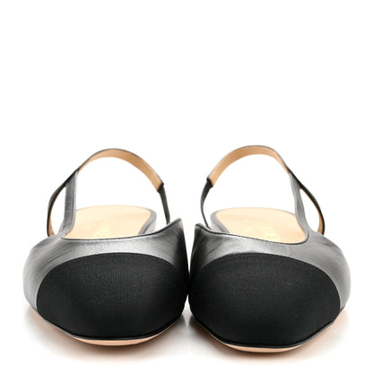 Chanel Goatskin Grosgrain Cap Toe CC Slingback Sandals 40 Black 3 of 9