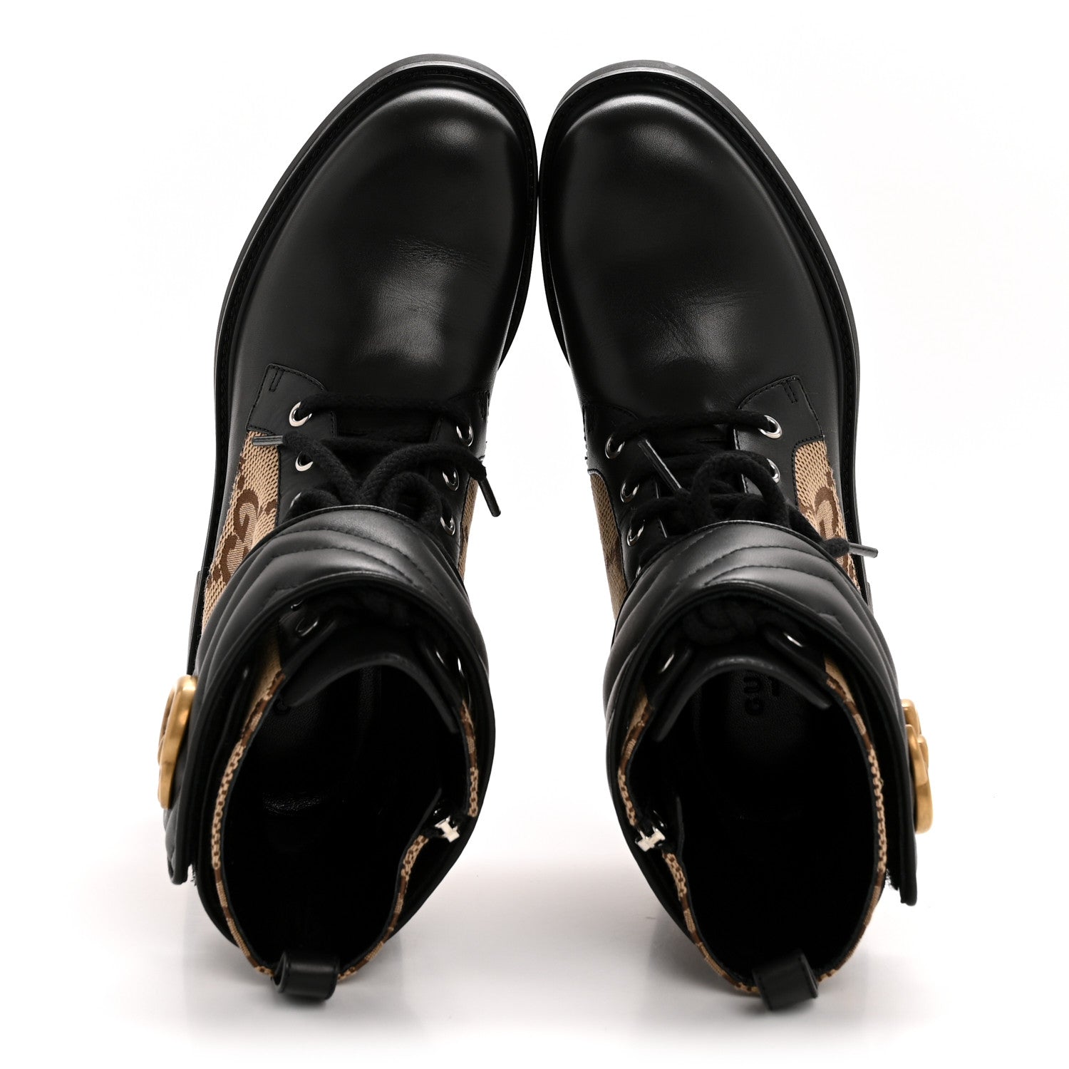 Gucci Flores Calfskin Monogram Maxi GG Nappa Matelasse Double G 40mm Ankle Boots 36.5 Black Camel Ebony 2 of 12