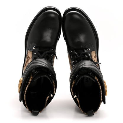 Gucci Flores Calfskin Monogram Maxi GG Nappa Matelasse Double G 40mm Ankle Boots 36.5 Black Camel Ebony 2 of 12