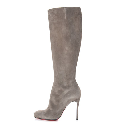 Christian Louboutin Veau Velours Fifi Botta 100 Knee Boots 38.5 Cendre 1 of 9