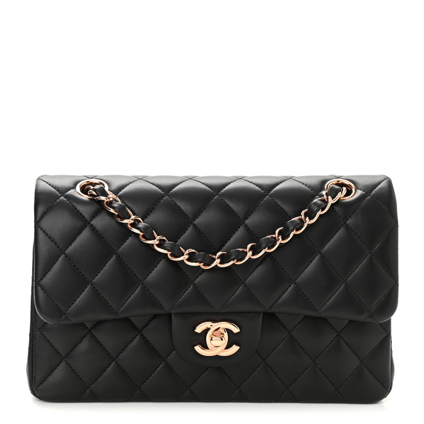 Lambskin Quilted Small Double Flap Black