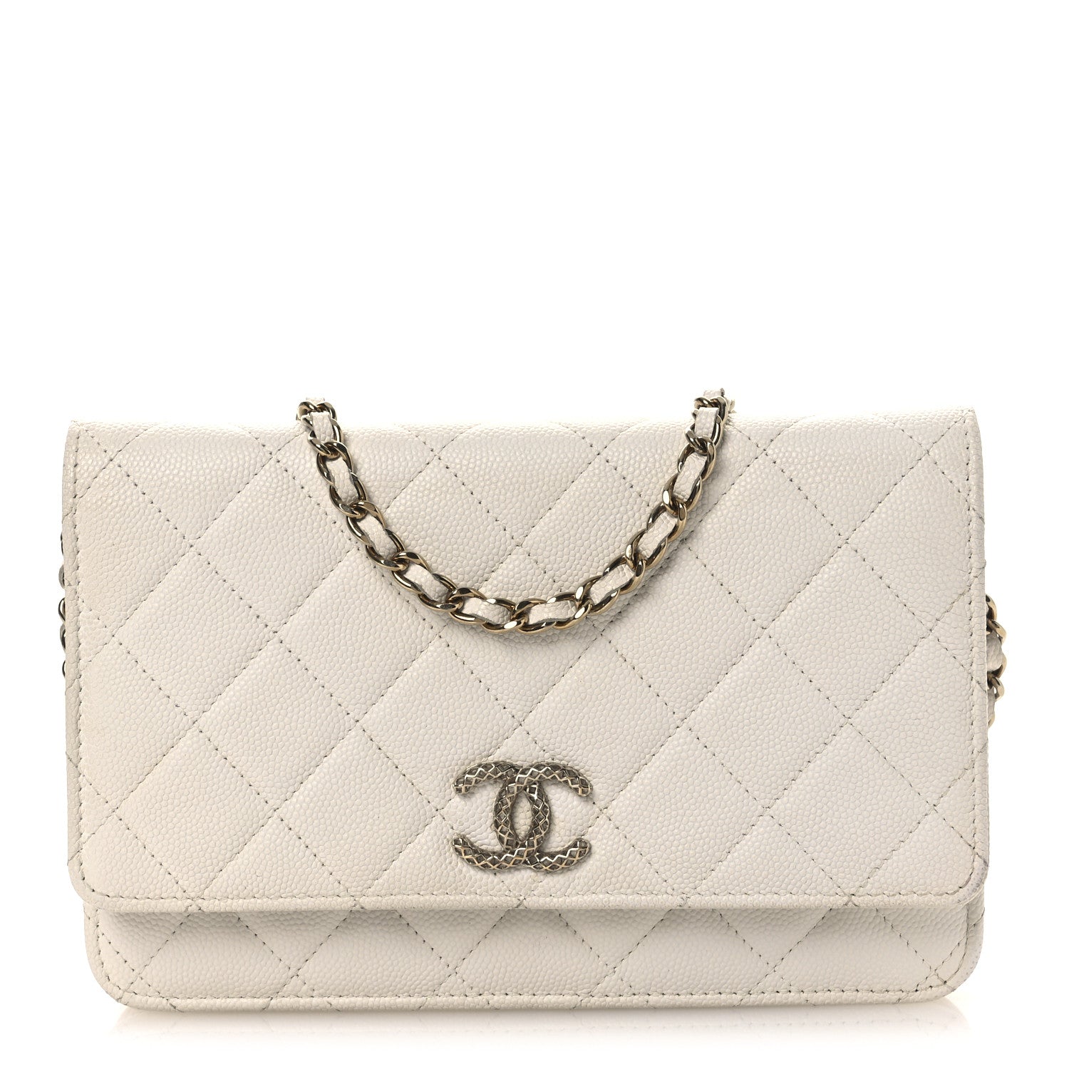 Chanel Caviar Quilted Perforated Metal CC Wallet On Chain WOC White 1 of 14