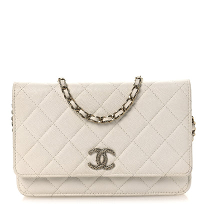 Chanel Caviar Quilted Perforated Metal CC Wallet On Chain WOC White 1 of 14