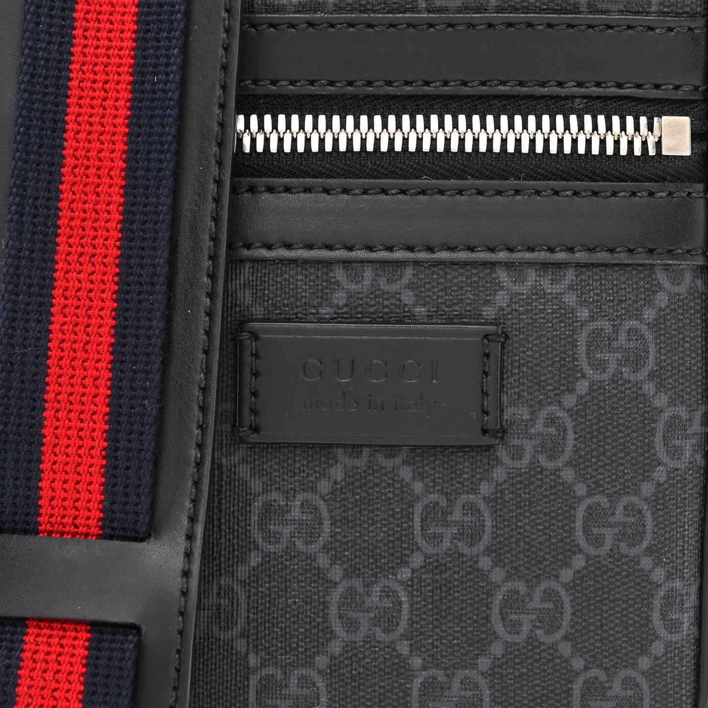GG Supreme Monogram Appia Calfskin Web Small Camera Messenger Bag Black Grey