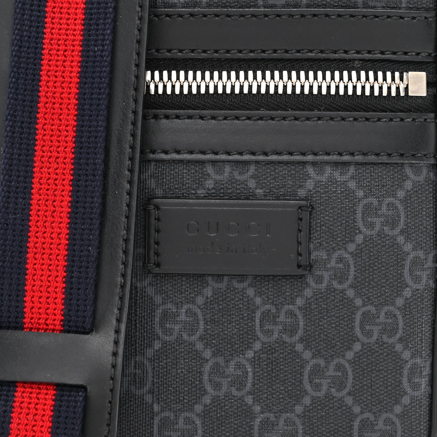 Gucci GG Supreme Monogram Appia Calfskin Web Small Camera Messenger Bag Black Grey 8 of 11