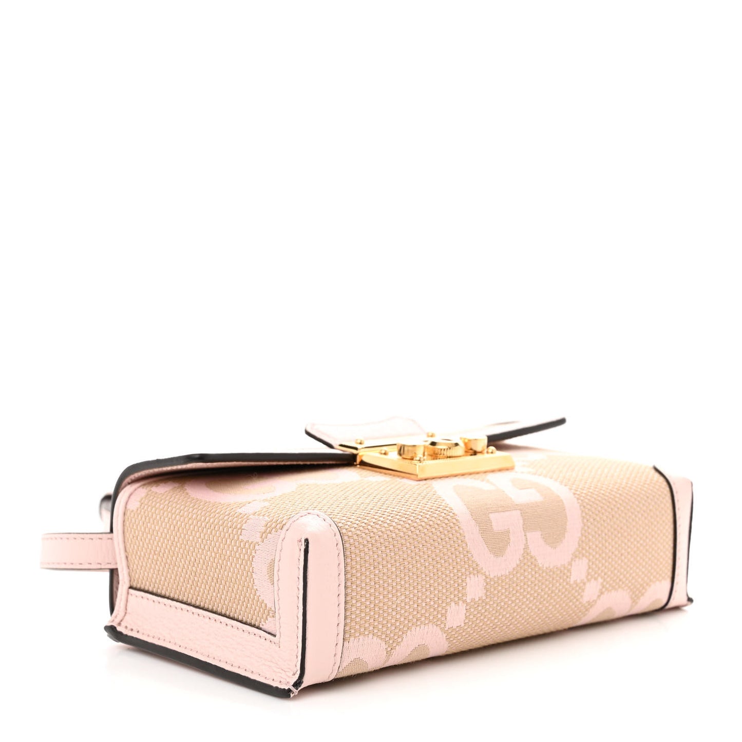 Monogram Jumbo GG Textured Dollar Calfskin Mini Padlock Top Handle Shoulder Bag Beige Perfect Pink