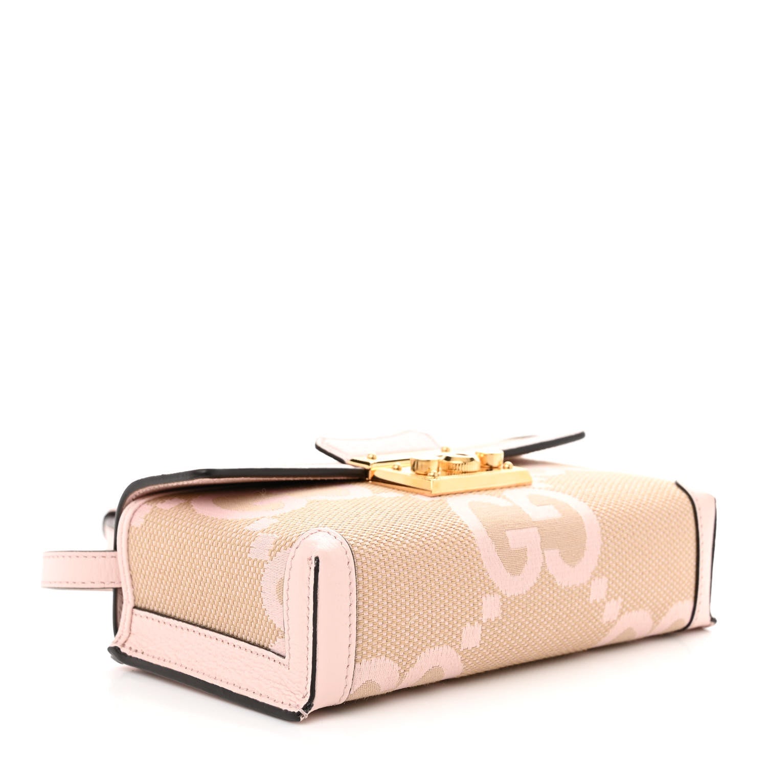 Gucci Monogram Jumbo GG Textured Dollar Calfskin Mini Padlock Top Handle Shoulder Bag Beige Perfect Pink 4 of 10