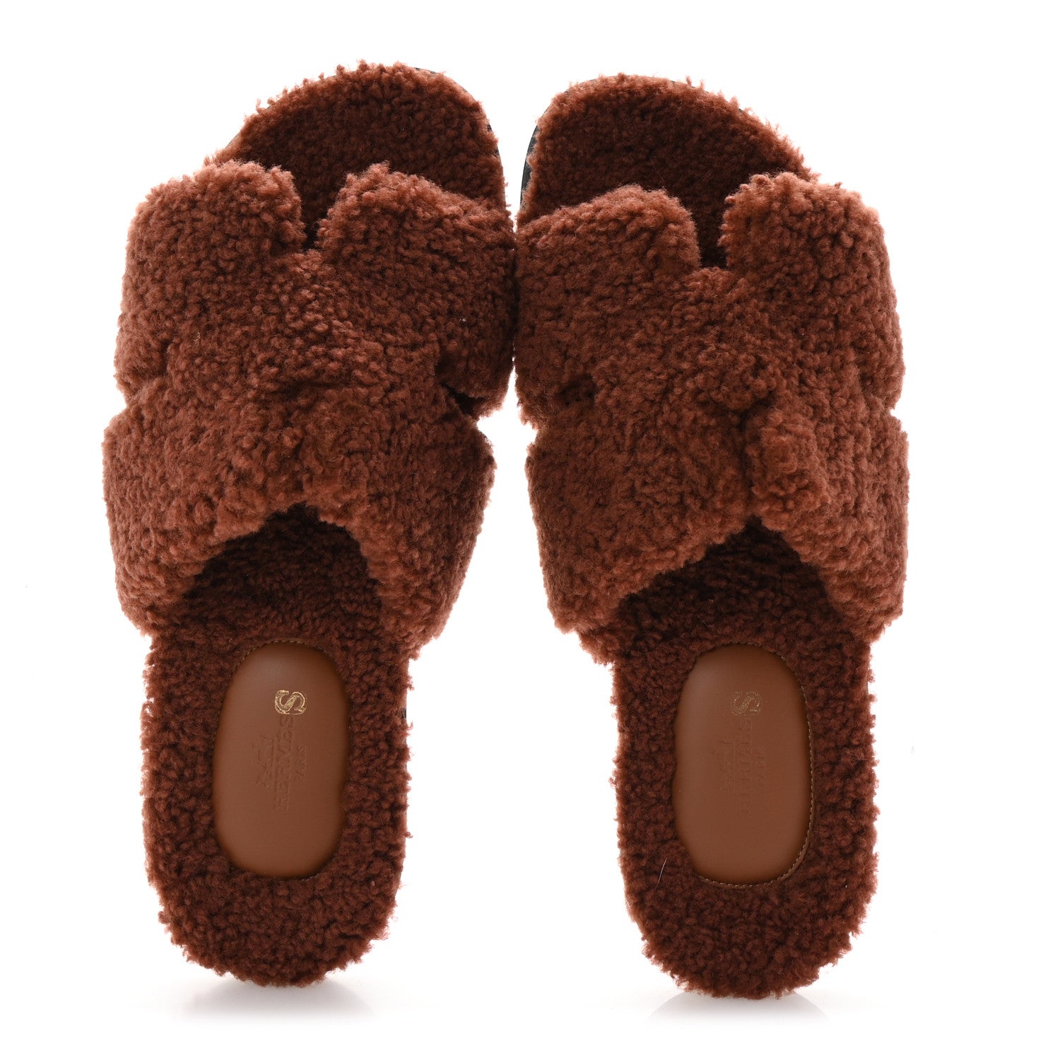 Hermes Woolskin Mens Izmir Sandals 44 Cognac 2 of 9