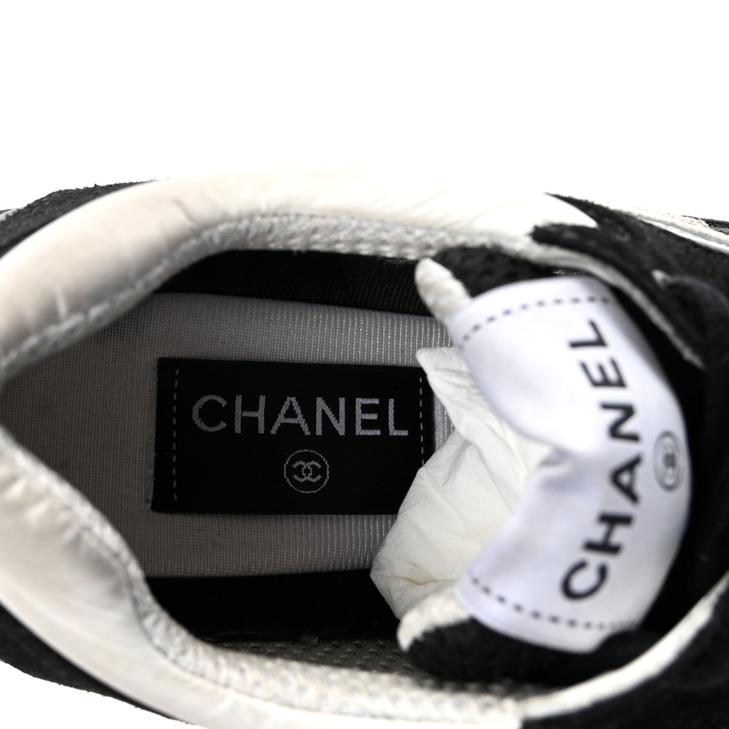 Mesh Suede Grained Calfskin Womens CC Sneakers 38 Black White 38 Black White