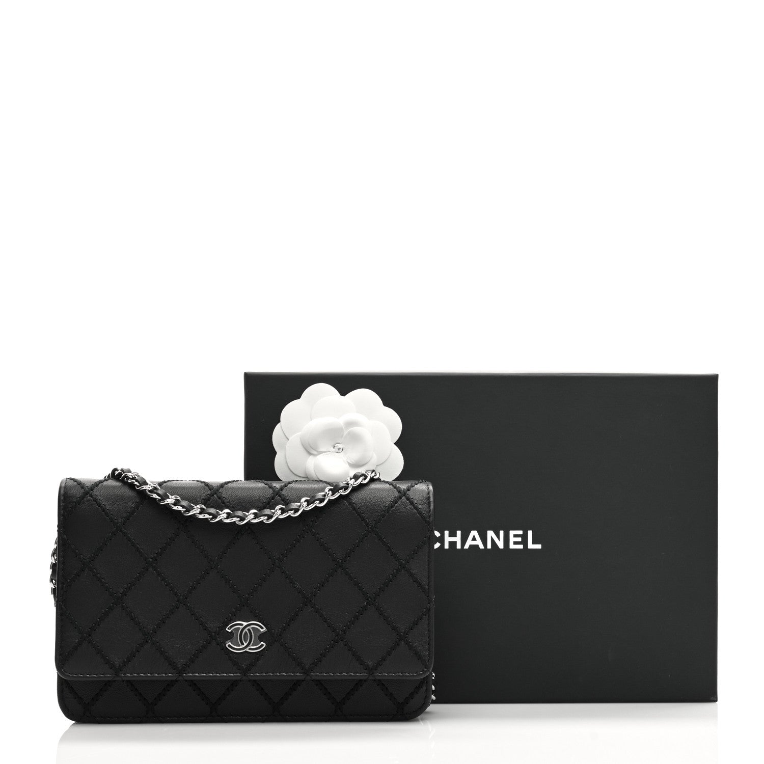 Chanel Calfskin Whipstitch Wallet On Chain WOC Black 7 of 7