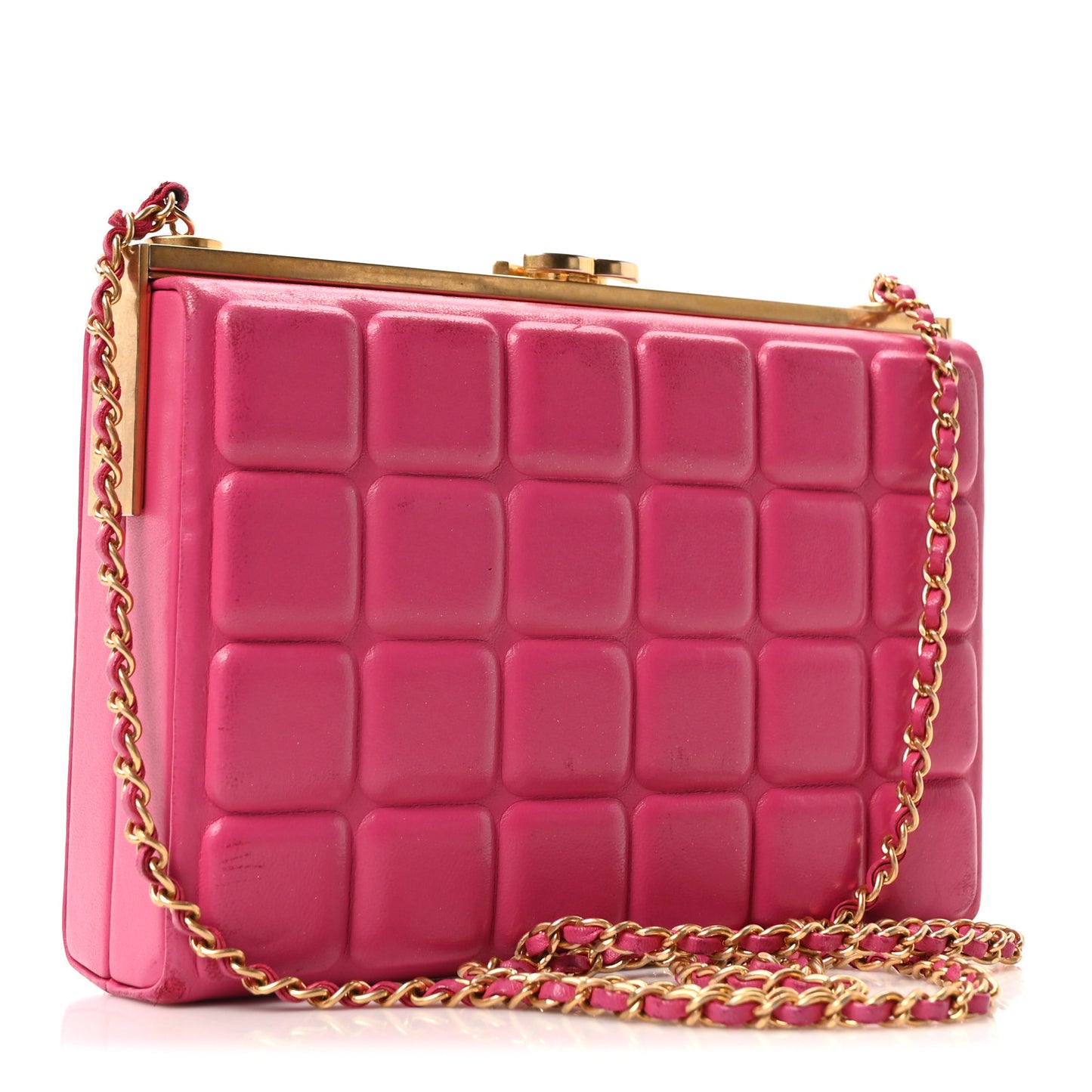 Lambskin Chocolate Bar Lock Clutch Bag Pink