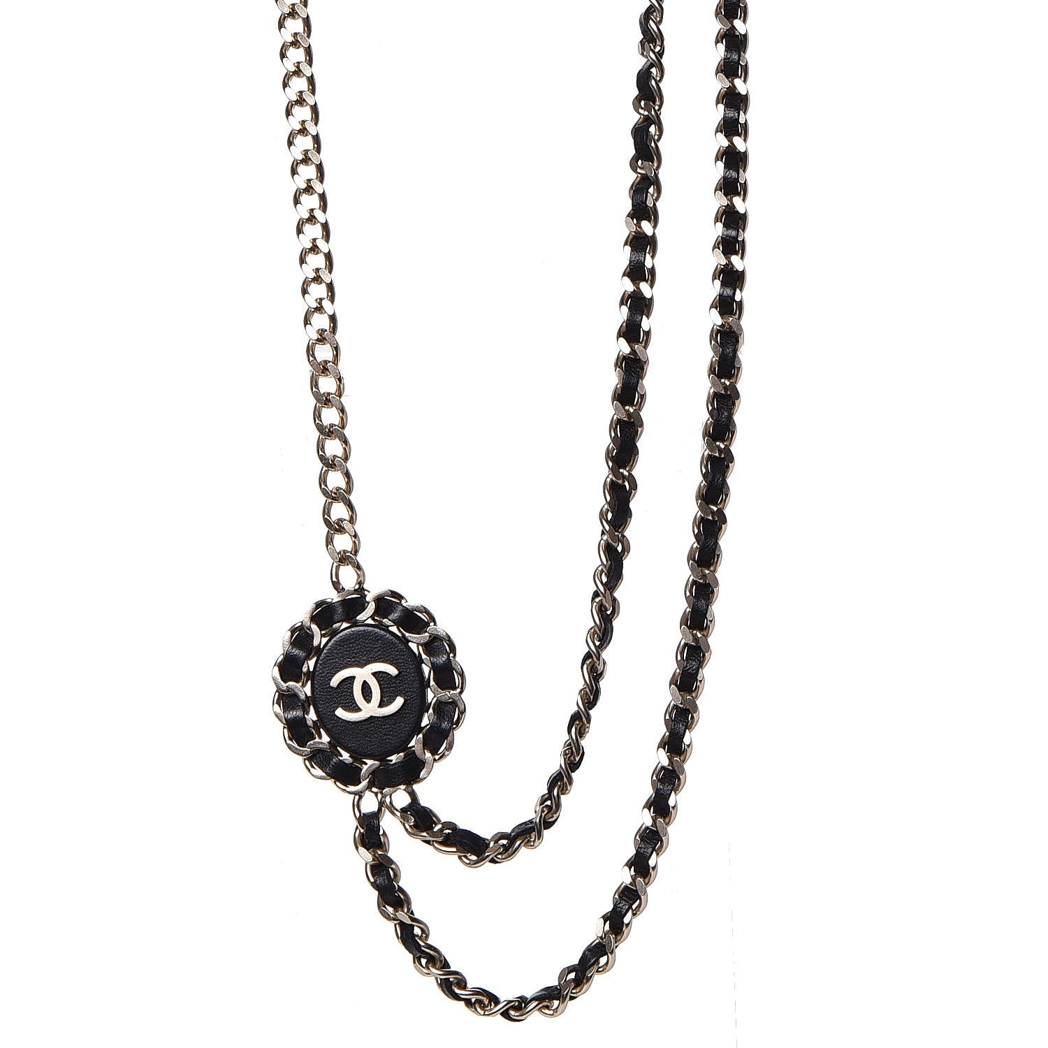 Chanel Lambskin CC Long Chain Necklace Black Gold 1 of 7