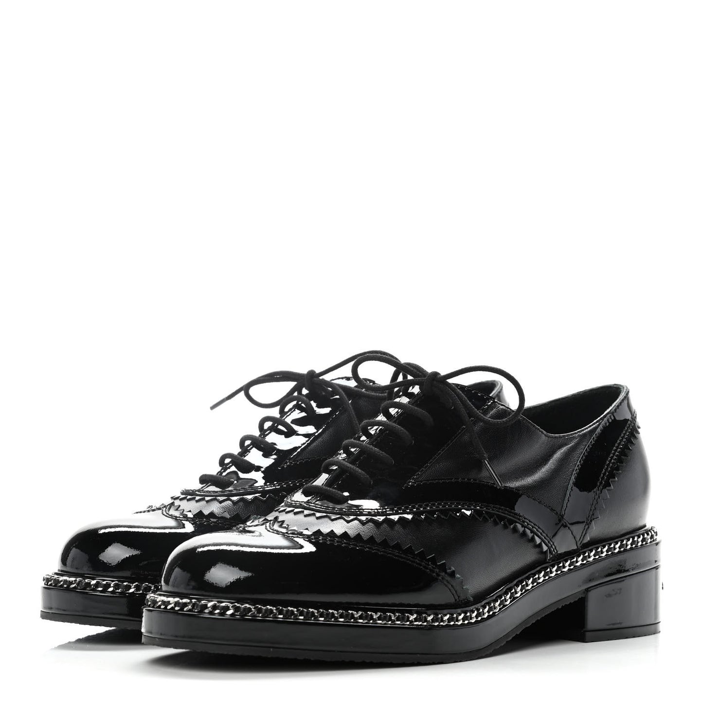 Lambskin Patent Calfskin CC Brogue Lace Up Oxfords 38 Black