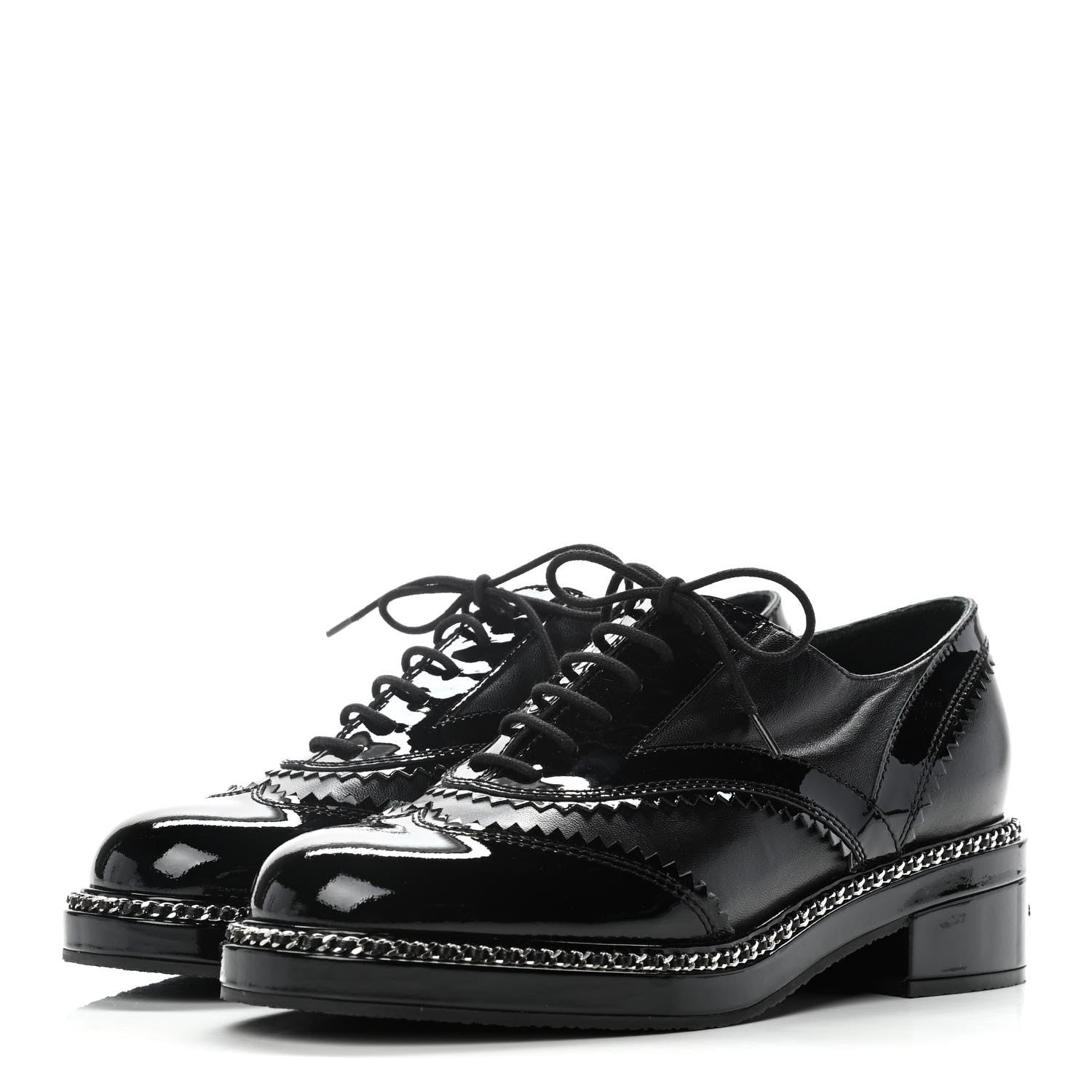 Chanel Lambskin Patent Calfskin CC Brogue Lace Up Oxfords 38 Black 3 of 12