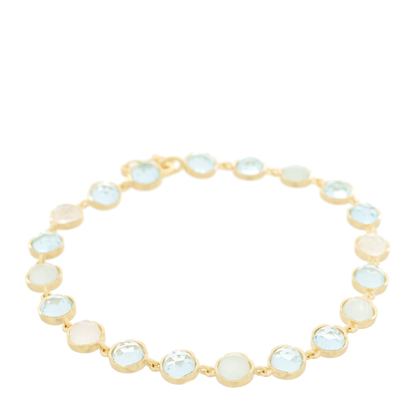 18K Yellow Gold Aquamarine Moonstone Classic Link Mixed Bracelet