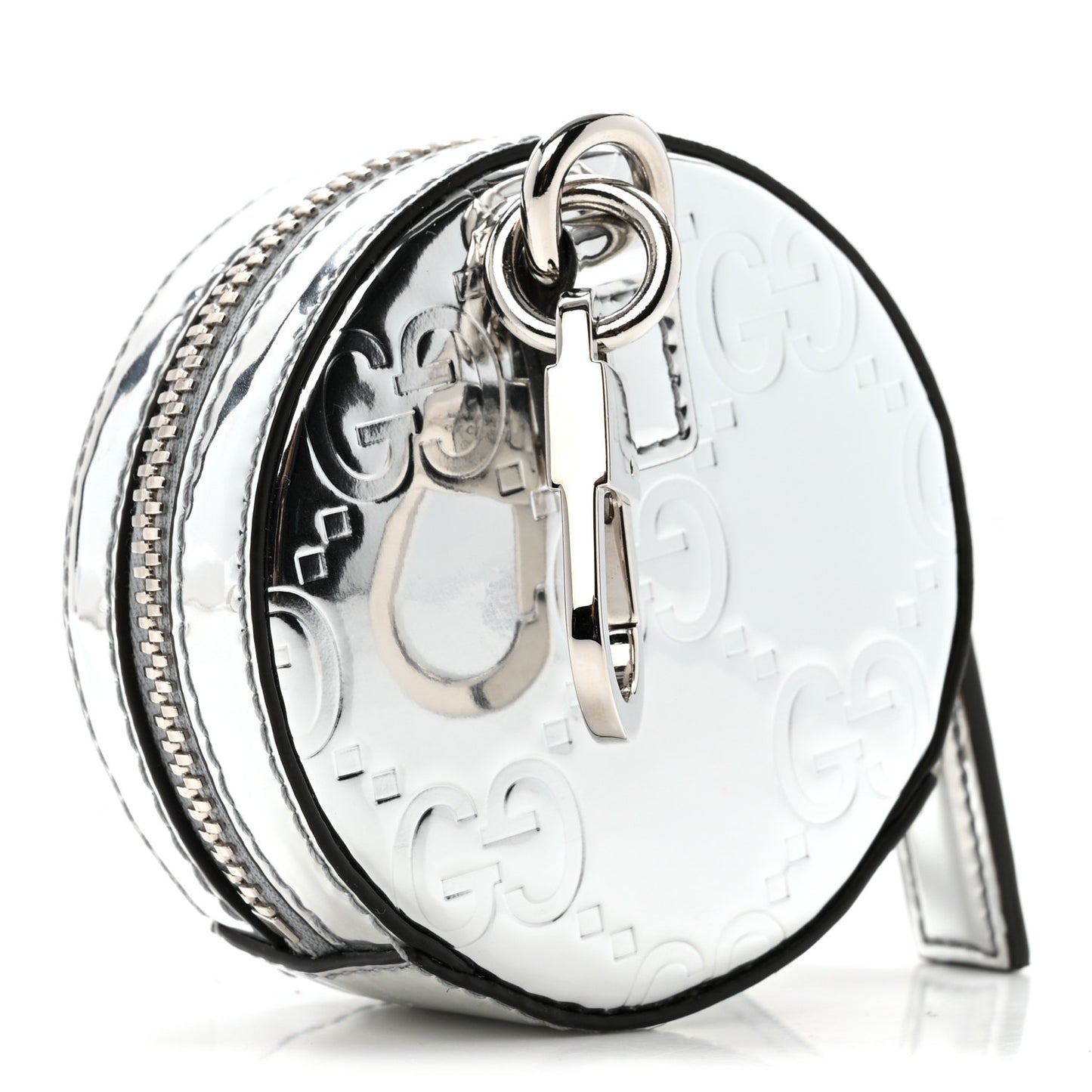 Guccissima Mirror Effect GG Round Coin Purse Silver