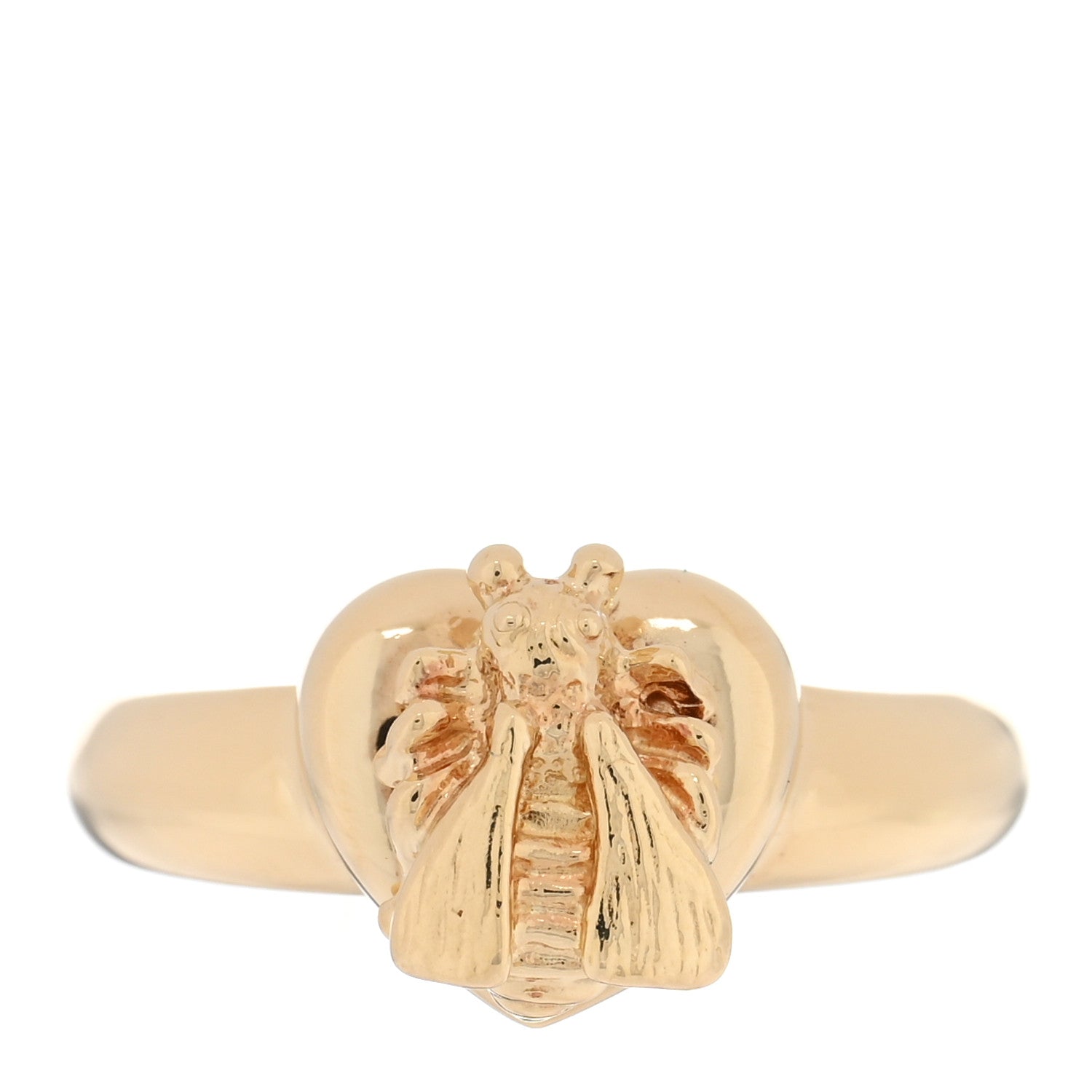 Gucci 18K Yellow Gold Bee Heart Ring 54 6.75 1 of 5