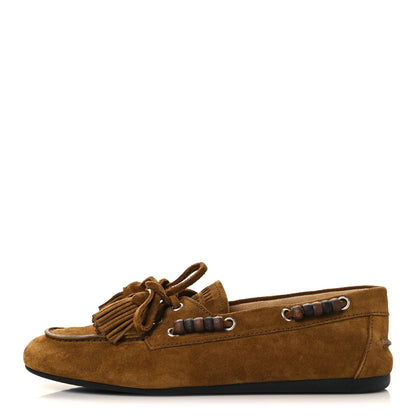 Miu Miu Scamosciato Tassel Deck Shoes 38 Oliva 1 of 12