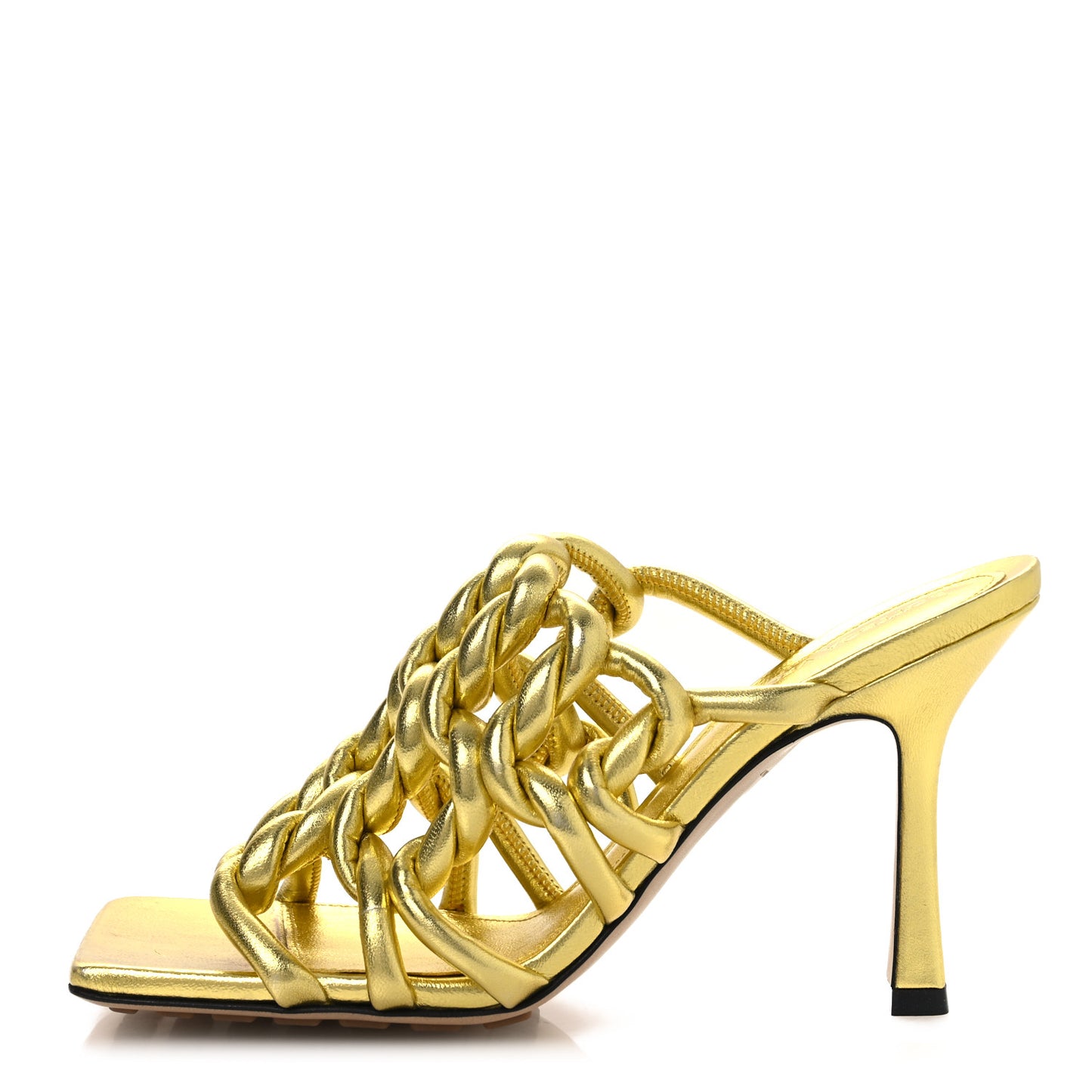 Metallic Nappa Reflection Weave Stretch Mules Sandals 37.5 Gold
