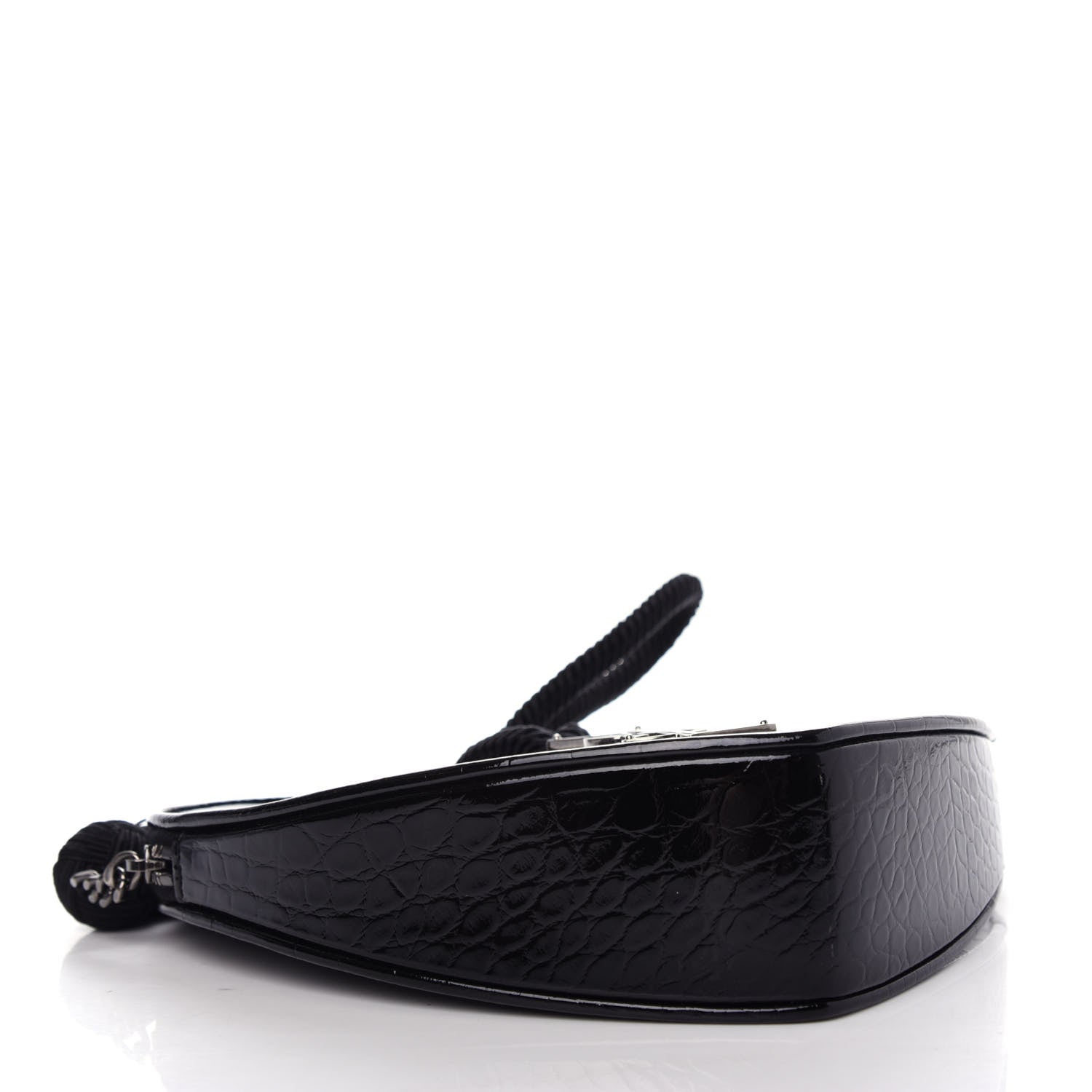 Saint Laurent Patent Crocodile Embossed Sac Coeur Heart Shaped Clutch Black 3 of 8
