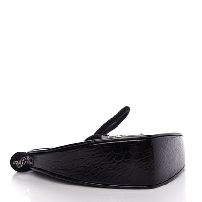 Saint Laurent Patent Crocodile Embossed Sac Coeur Heart Shaped Clutch Black 3 of 8