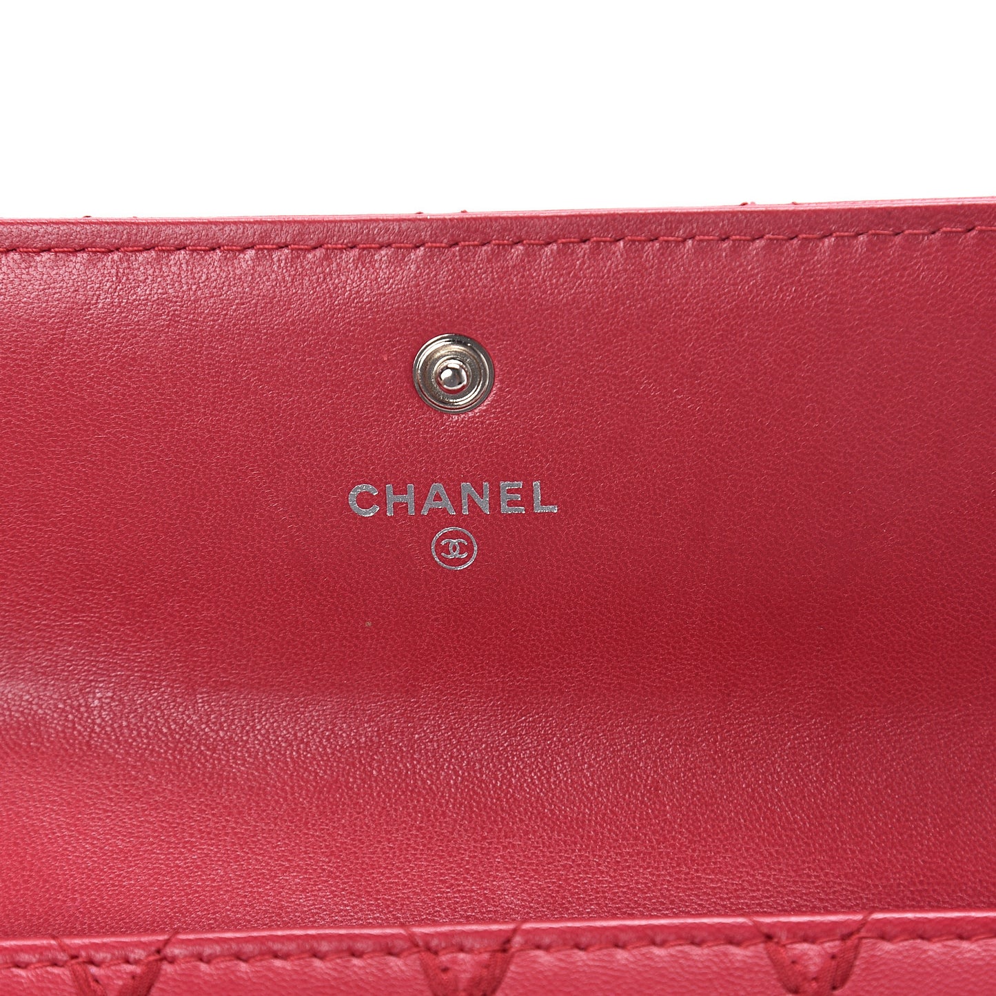 Calfskin Diamond Stitch Large Gusset Flap Wallet Dark Pink