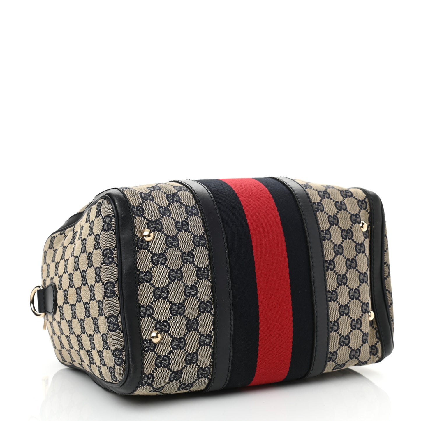 Monogram Selleria Calfskin Vintage Web Medium Boston Beige Blue
