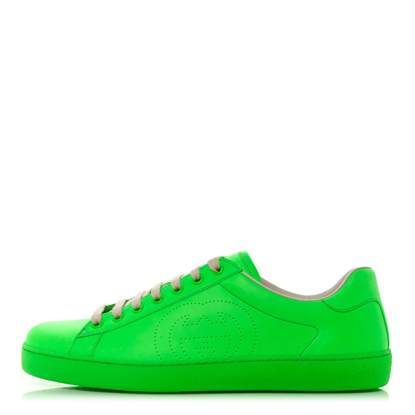 Capri Fluo Calfskin Interlocking G Perforated Mens Ace Sneakers 9 Green Fluo