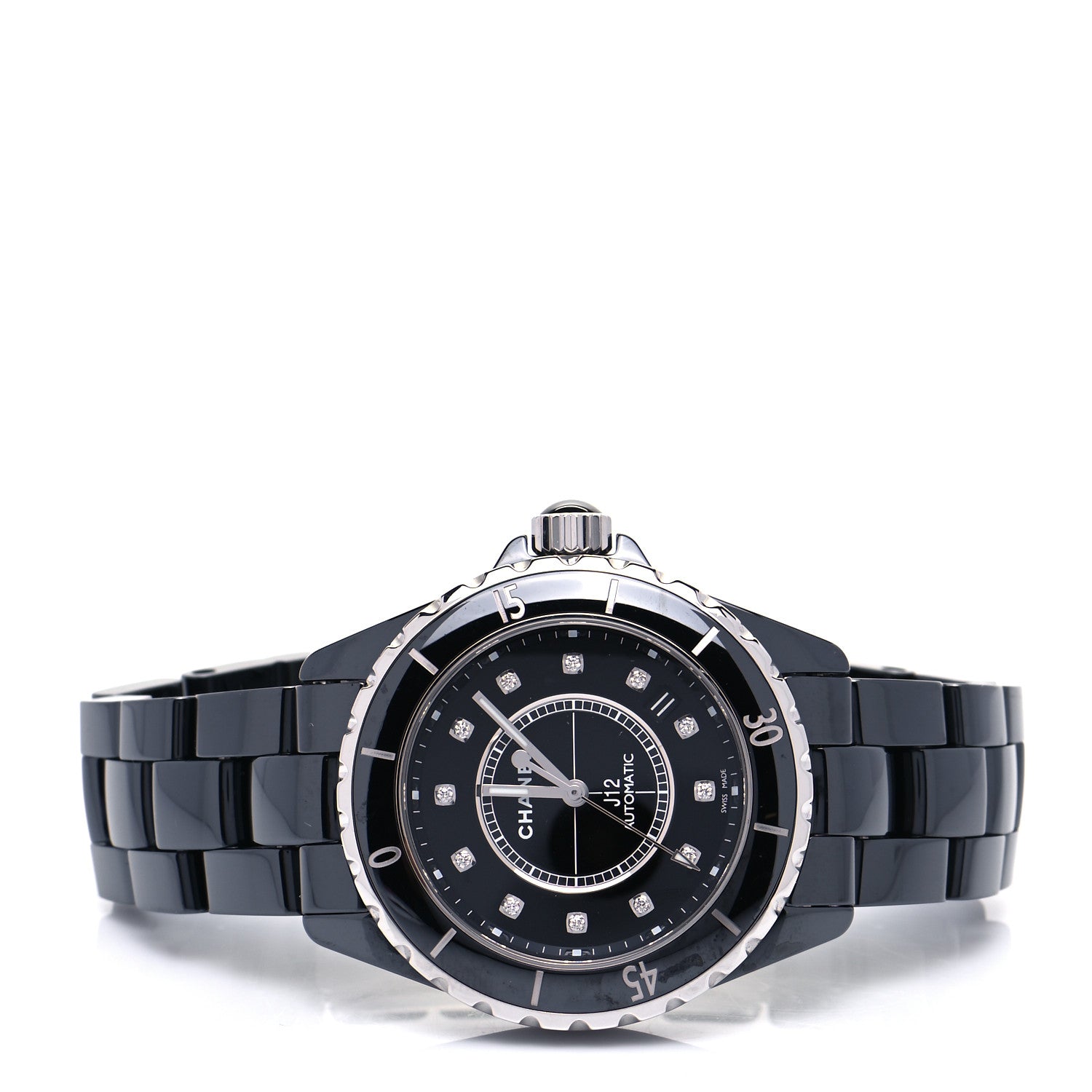 Chanel Stainless Steel Ceramic Diamond 38mm J12 Automatic Watch Black 2 of 5