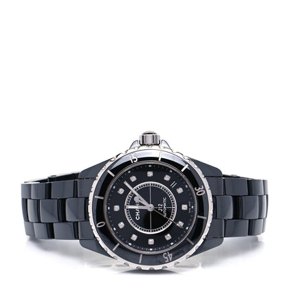 Chanel Stainless Steel Ceramic Diamond 38mm J12 Automatic Watch Black 2 of 5