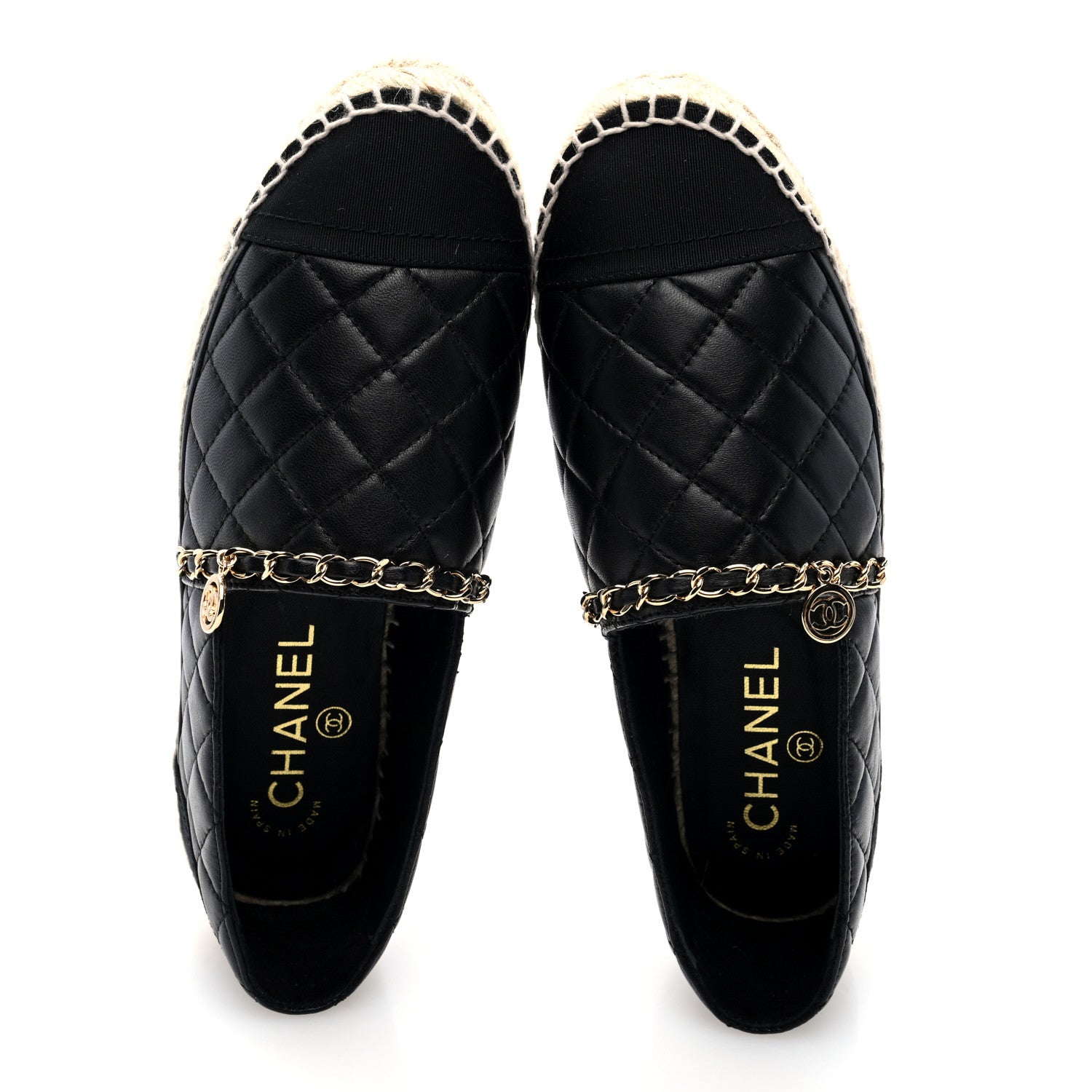 Chanel Lambskin Grosgrain Quilted CC Chain Espadrilles 36 Black 6 of 9