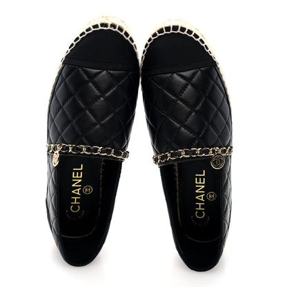 Chanel Lambskin Grosgrain Quilted CC Chain Espadrilles 36 Black 6 of 9