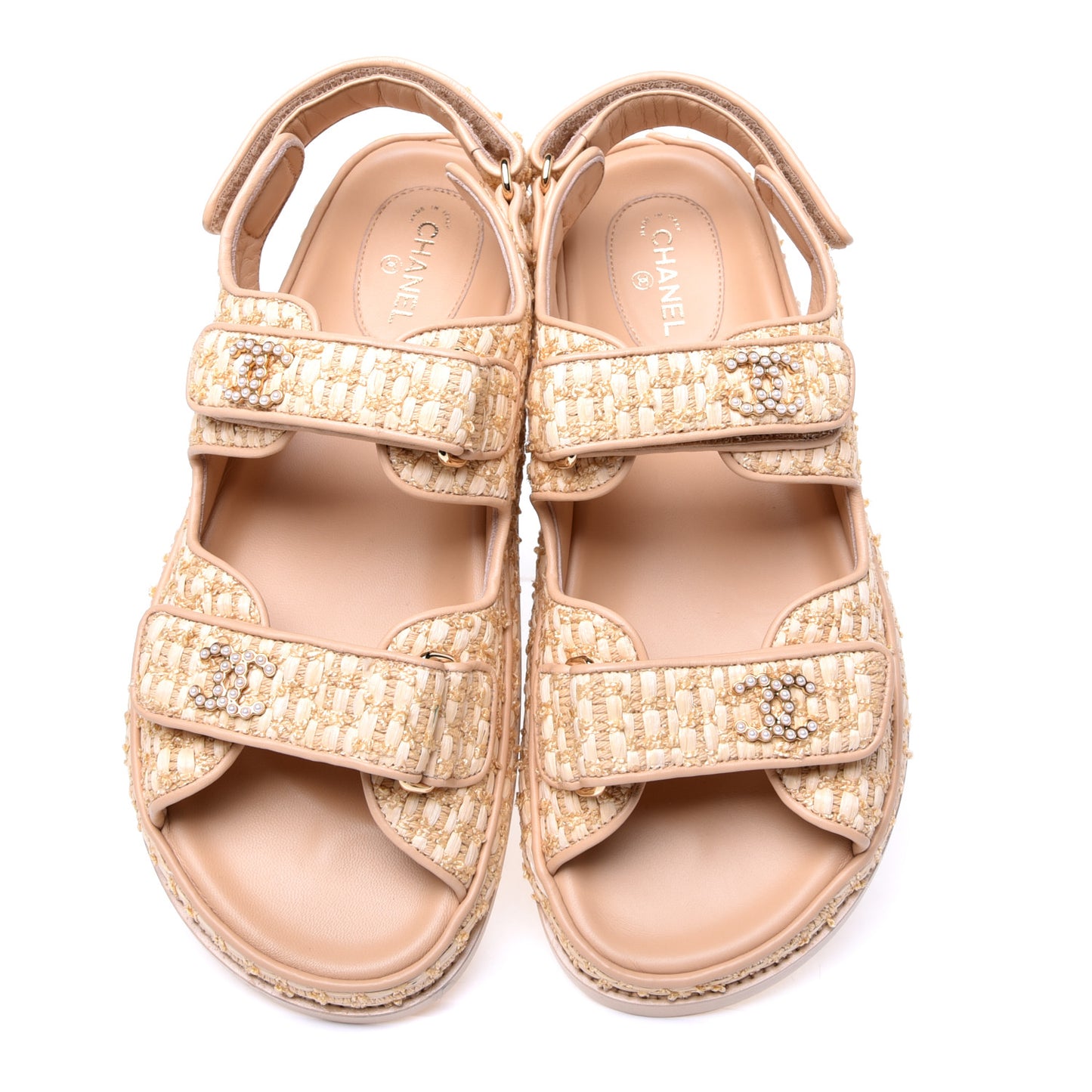 Braided Fabric Velcro Dad Sandals 38.5 Beige